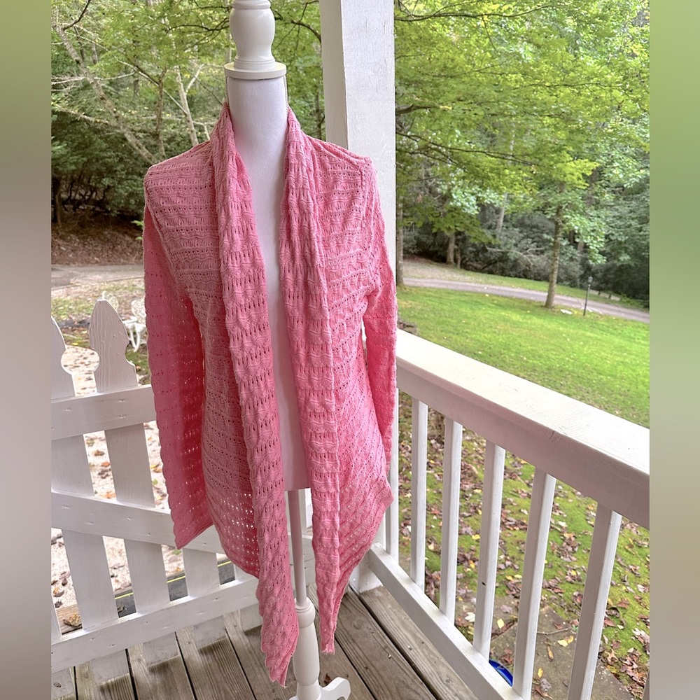 Westbound Petites Pink Pointelle Cotton Open Front Sweater PL FREE SHIP